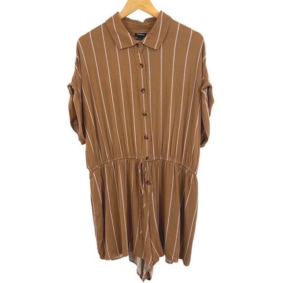 torrid Pants - Torrid Brown White Striped Button Front Romper Women Plus Size 1 XL Short Sleeve